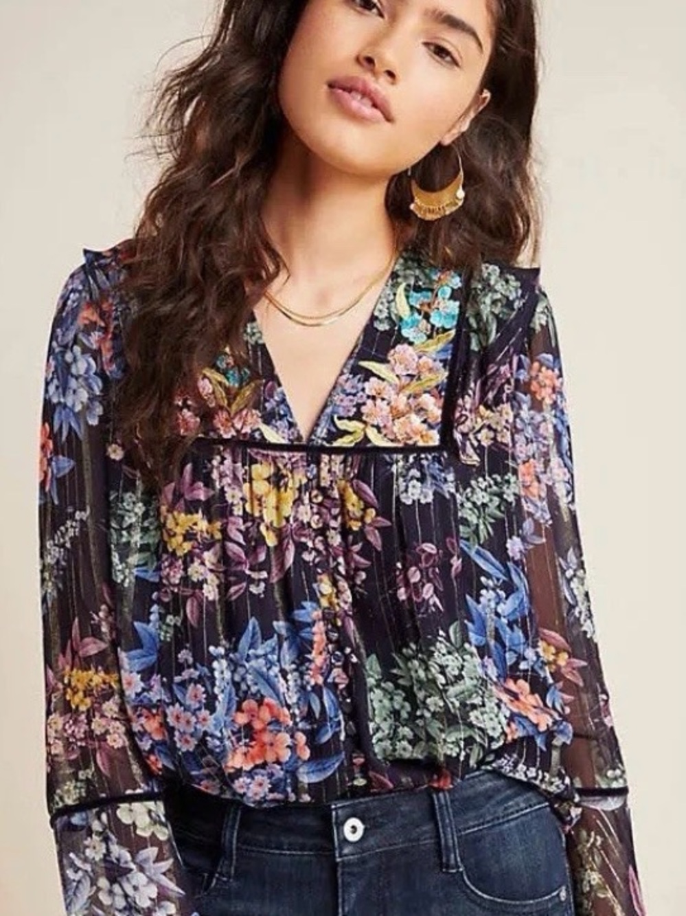 Anthropologie Vineet Bahl Vivienne Embroidered Blouse Top Boho Floral XS
